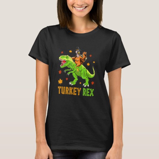 恐竜感謝祭少年ターキー・サウルス・レックス・ピルグリ Tシャツ (正面)