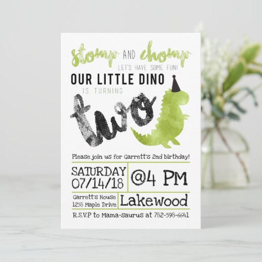 恐竜招待状のストンプとチョンプの2歳の誕生日 招待状 (スタンド正面)