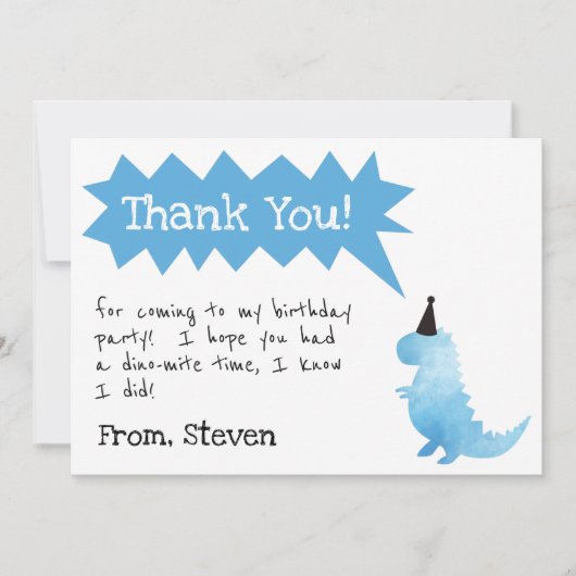 恐竜招待状ストンプアンドチョンプ誕生日ボーイ サンキューカード (正面)
