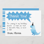 恐竜招待状ストンプアンドチョンプ誕生日ボーイ サンキューカード (正面/裏面)