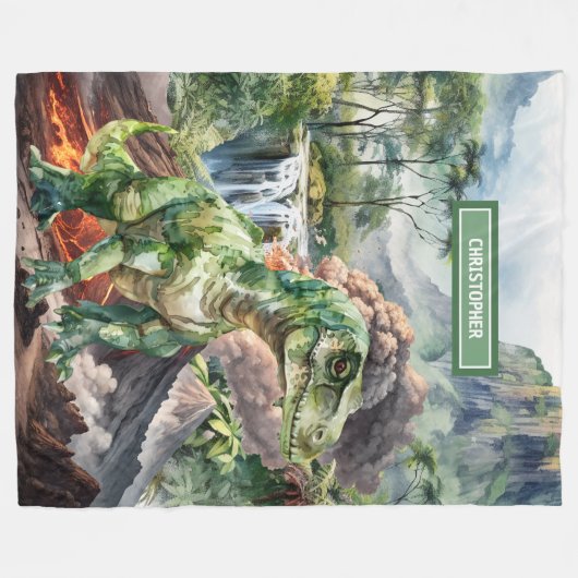 恐竜毛布パーソナライズされた誕生日ギフトボーイ フリースブランケット (正面(横))