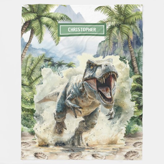 恐竜毛布怒名前をカスタムするパーソナライズされた フリースブランケット (正面)