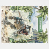 恐竜毛布怒名前をカスタムするパーソナライズされた フリースブランケット (正面(横))