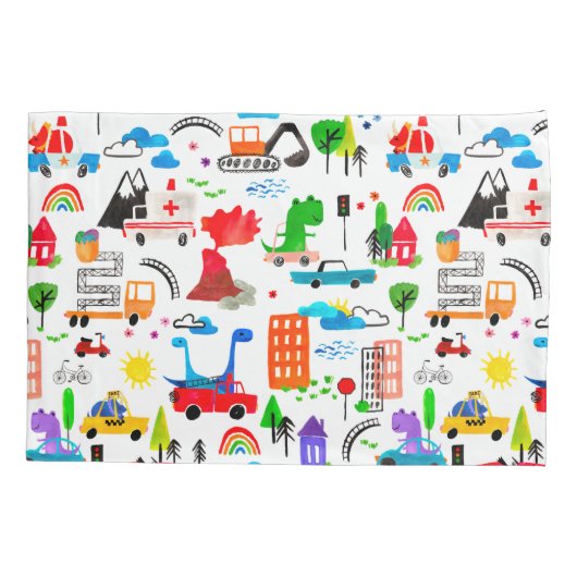 恐竜水彩都市キッ忙しズパーソナライズされた 枕カバー (裏面)