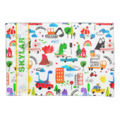 恐竜水彩都市キッ忙しズパーソナライズされた 枕カバー (正面)