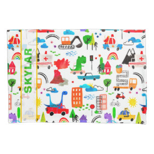 恐竜水彩都市キッ忙しズパーソナライズされた 枕カバー