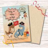 恐竜海賊の双子の男の子のカスタム誕生日パーティー サンキューカード