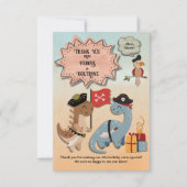 恐竜海賊の双子の男の子のカスタム誕生日パーティー サンキューカード (正面)