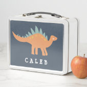 恐竜海軍モダンとオレンジパーソナライズされた色 メタルランチボックス (インサイチュ)