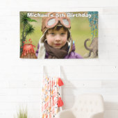 恐竜火山の先史時代の少年の誕生日写真 横断幕 (インサイチュ)