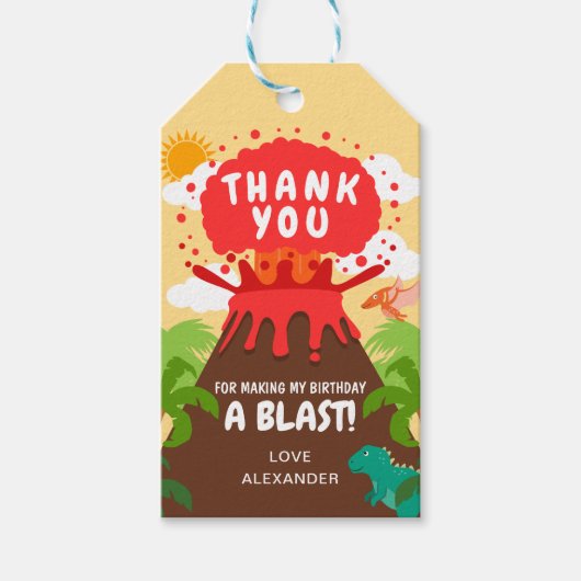 恐竜火山子供の誕生日 ギフトタグ (正面)