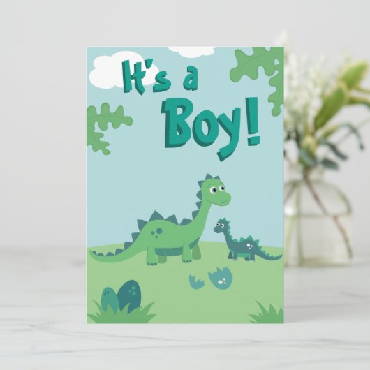 恐竜男の赤ちゃんシャワーパーティの招待状 招待状 (スタンド正面)