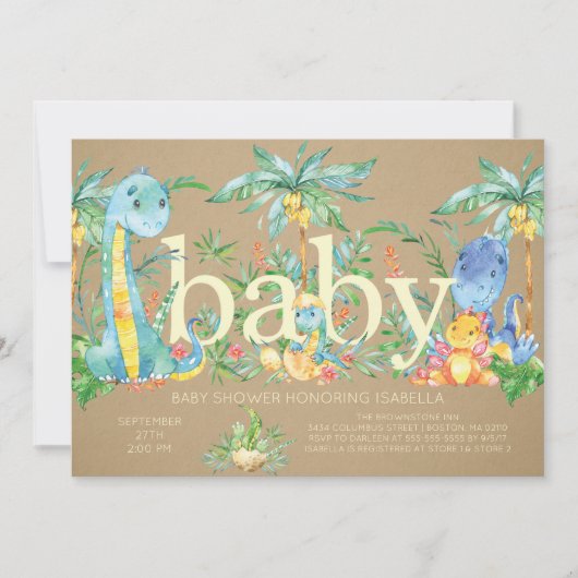 恐竜男女兼用の赤ちゃんシャワー招待状 招待状 (正面)