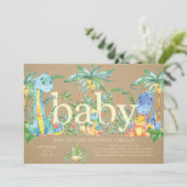 恐竜男女兼用の赤ちゃんシャワー招待状 招待状 (スタンド正面)