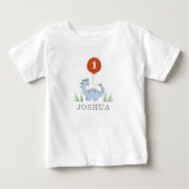 恐竜男子の初めての1歳の誕生日 ベビーTシャツ (正面)