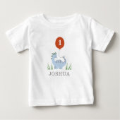 恐竜男子の初めての1歳誕生日 ベビーTシャツ (正面)