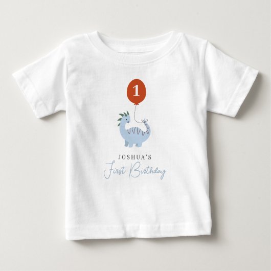 恐竜男子の初めての1歳誕生日 ベビーTシャツ (正面)