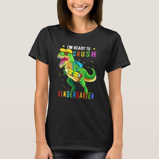 恐竜男子キッズ僕は準備OKクラッシュ幼稚園バック Tシャツ (正面)