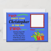 恐竜男子 青いツーサウルス 2歳の誕生日 招待状 (正面)