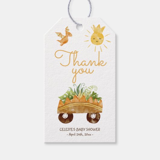 恐竜白モダン赤ちゃんシャワーありがとう ギフトタグ (正面)