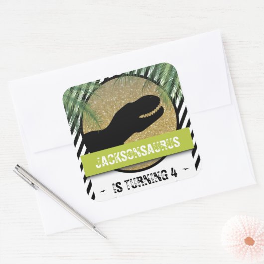 恐竜白黒誕生会 スクエアシール (封筒)