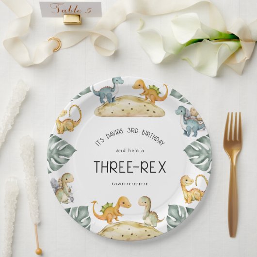 恐竜第三誕生日3レックスパーティー ペーパープレート (ウェディング)