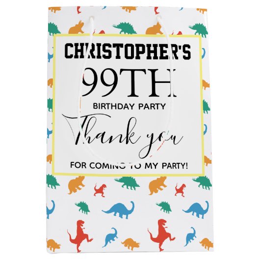 恐竜第1回の誕生日ジュラカラフルシック ミディアムペーパーバッグ (正面)