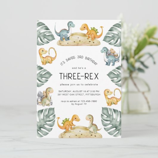 恐竜第3誕生日3レックスパーティー写真 招待状 (スタンド正面)