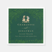 恐竜結婚のダークグリーン スタンダードカクテルナプキン (正面)