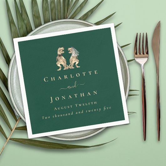 恐竜結婚のダークグリーン スタンダードカクテルナプキン