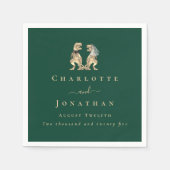 恐竜結婚のダークグリーン スタンダードカクテルナプキン (正面)