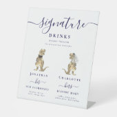 恐竜結婚のネイビー・ブルー・スクリプトのシグネチャードリンク 台座サイン (正面)