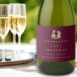恐竜結婚のブルゴーニュ&クリーパーソナライズされたム スパークリングワインラベル
