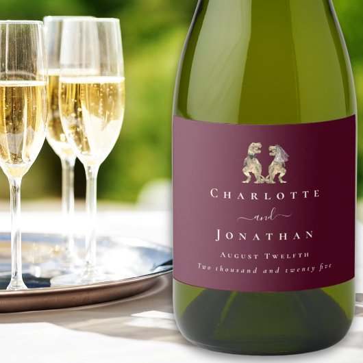 恐竜結婚のブルゴーニュ&クリーパーソナライズされたム スパークリングワインラベル