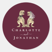 恐竜結婚のブルゴーニュ&クリーパーソナライズされたム ラウンドシール (正面)