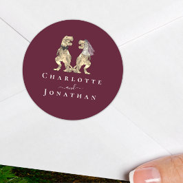 恐竜結婚のブルゴーニュ&クリーパーソナライズされたム ラウンドシール