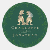 恐竜結婚の緑のカスタム ラウンドシール (正面)