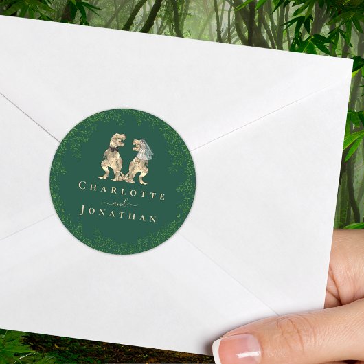 恐竜結婚の緑のカスタム ラウンドシール