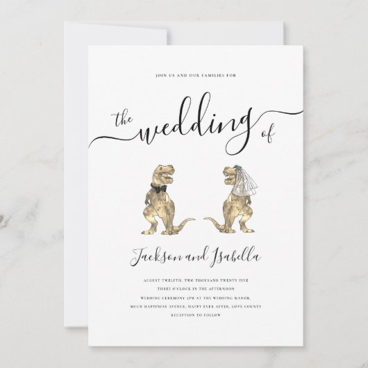 恐竜結婚のTレックス花嫁 招待状 (正面)