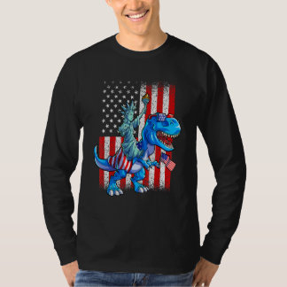 恐竜自由の女神アメリカ独立記念日Tシャツ少年アメリカン Tシャツ