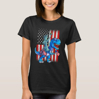 恐竜自由の女神アメリカ独立記念日Tシャツ少年アメリカン Tシャツ