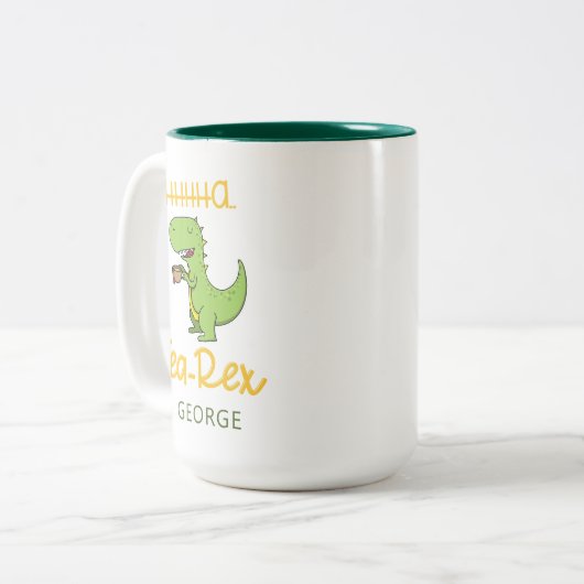 恐竜茶おもしろいレックスティラノサウルス誕生日Gag ツートーンマグカップ (正面左)