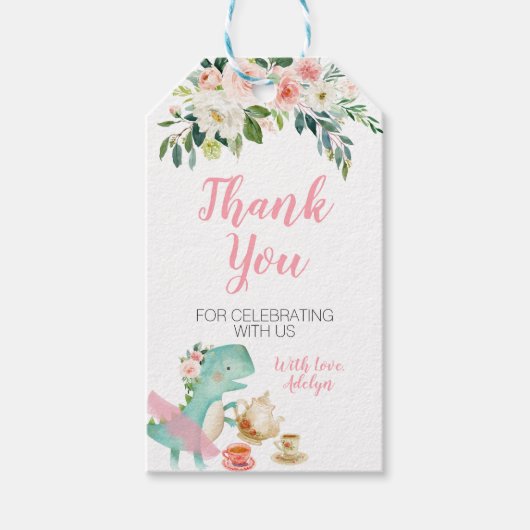 恐竜茶パーティー誕生日ベビーシャワー ギフトタグ (正面)