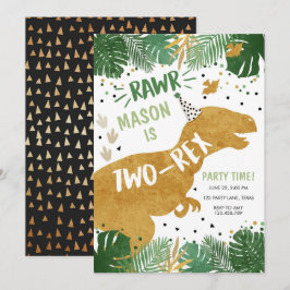 恐竜誕生日のTレックスボーイ2人の2歳の誕生日 招待状