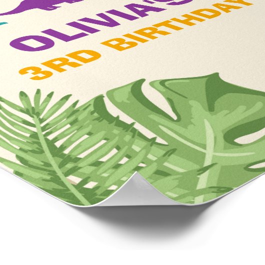 恐竜誕生日ウェルカムサインガール葉パーティー ポスター (角)