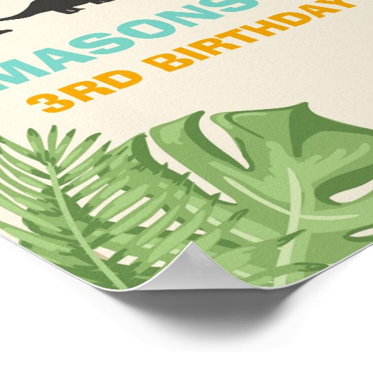 恐竜誕生日ウェルカムサインボ葉イパーティー ポスター (角)