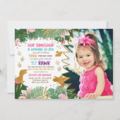 恐竜誕生日ガールピンク離れディノ招待状 招待状 (正面)