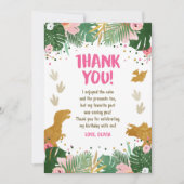 恐竜誕生日ガール金ゴールドピンクありがとう 招待状 (正面)