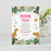 恐竜誕生日ガール金ゴールドピンクありがとう 招待状 (スタンド正面)