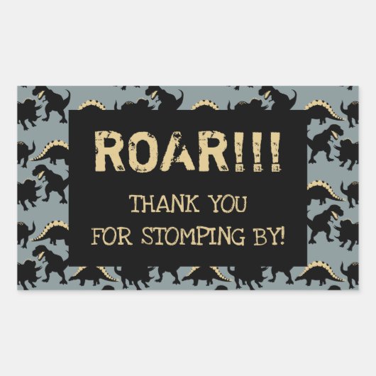 恐竜誕生日サンキューステッカー金ゴールド 長方形シール (正面)